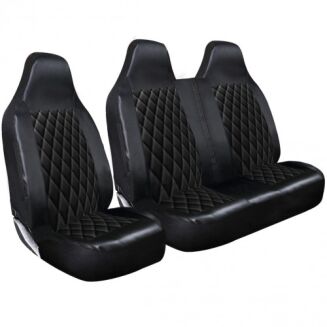 2+1 Black Leather PVC Diamond Pattern Quilting Van Seat Covers