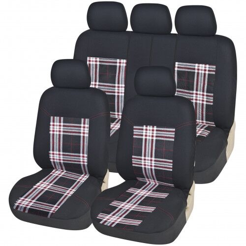 Universal Tartan Style Car Seat Covers Full Front Rear Set