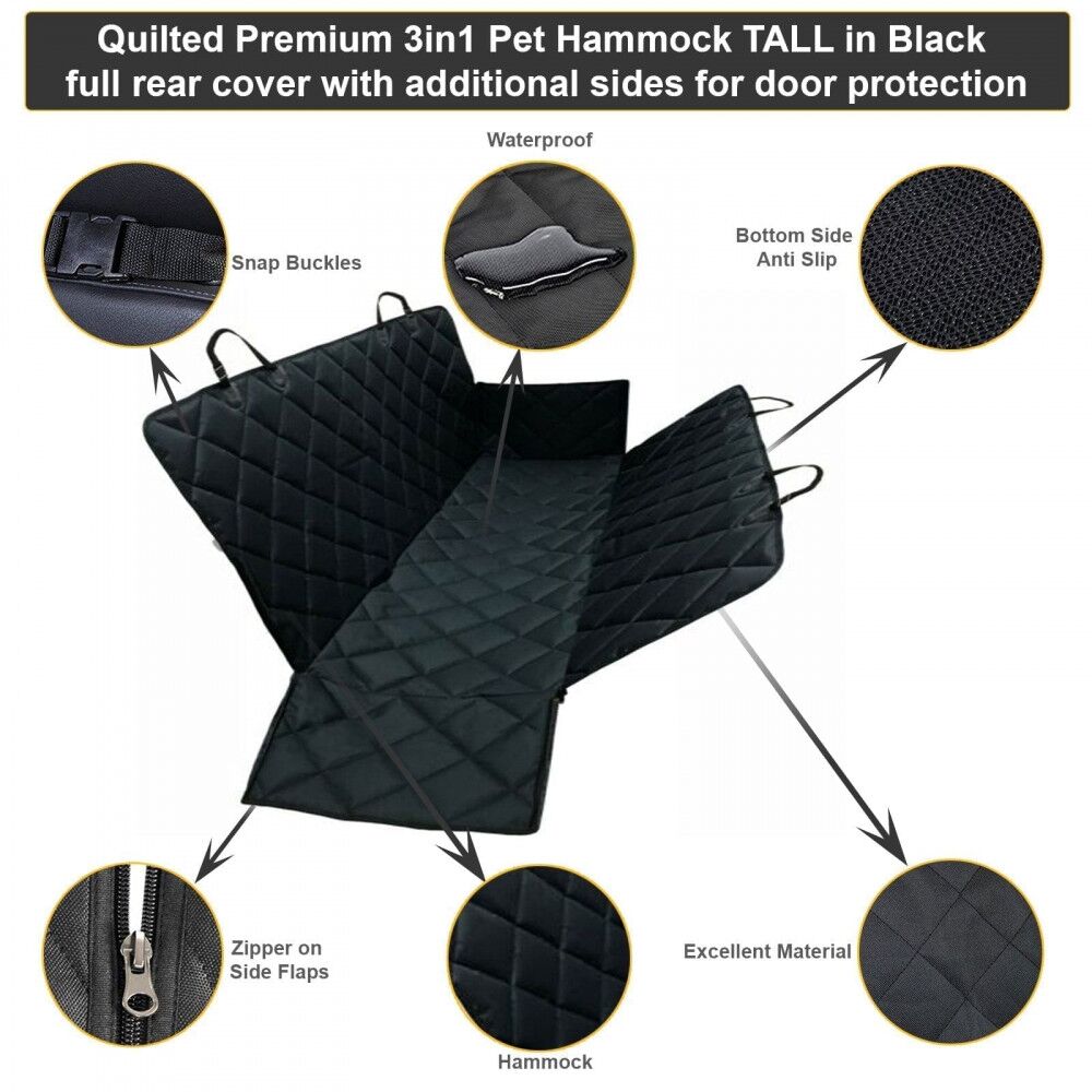 Heavy Duty Universal 3in1 Rear Seat, Quilted Pet Hammock Boot Liner with Side Pannels